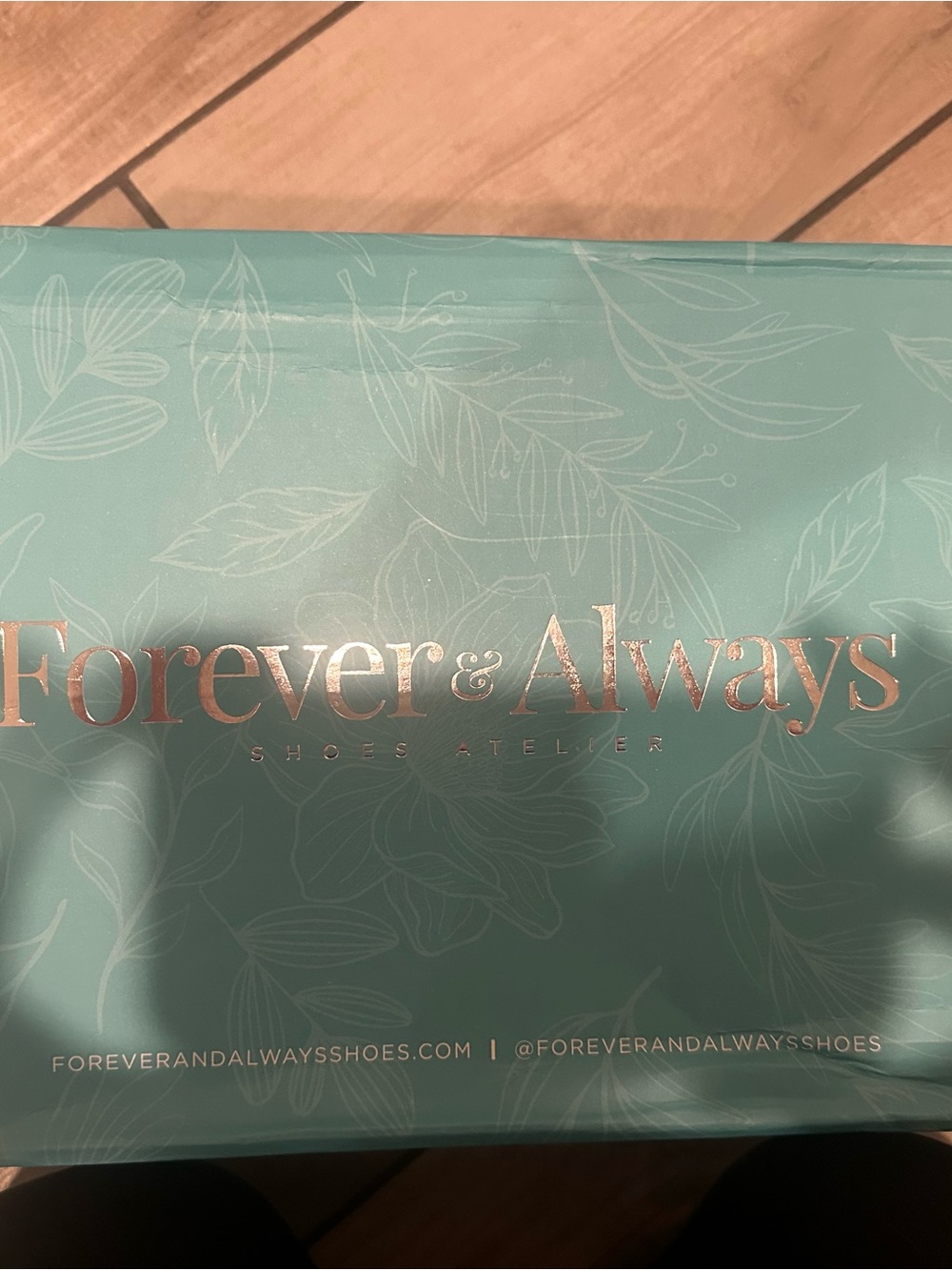 Forever & Always Shoes Teal Box with Rose Gold Logo